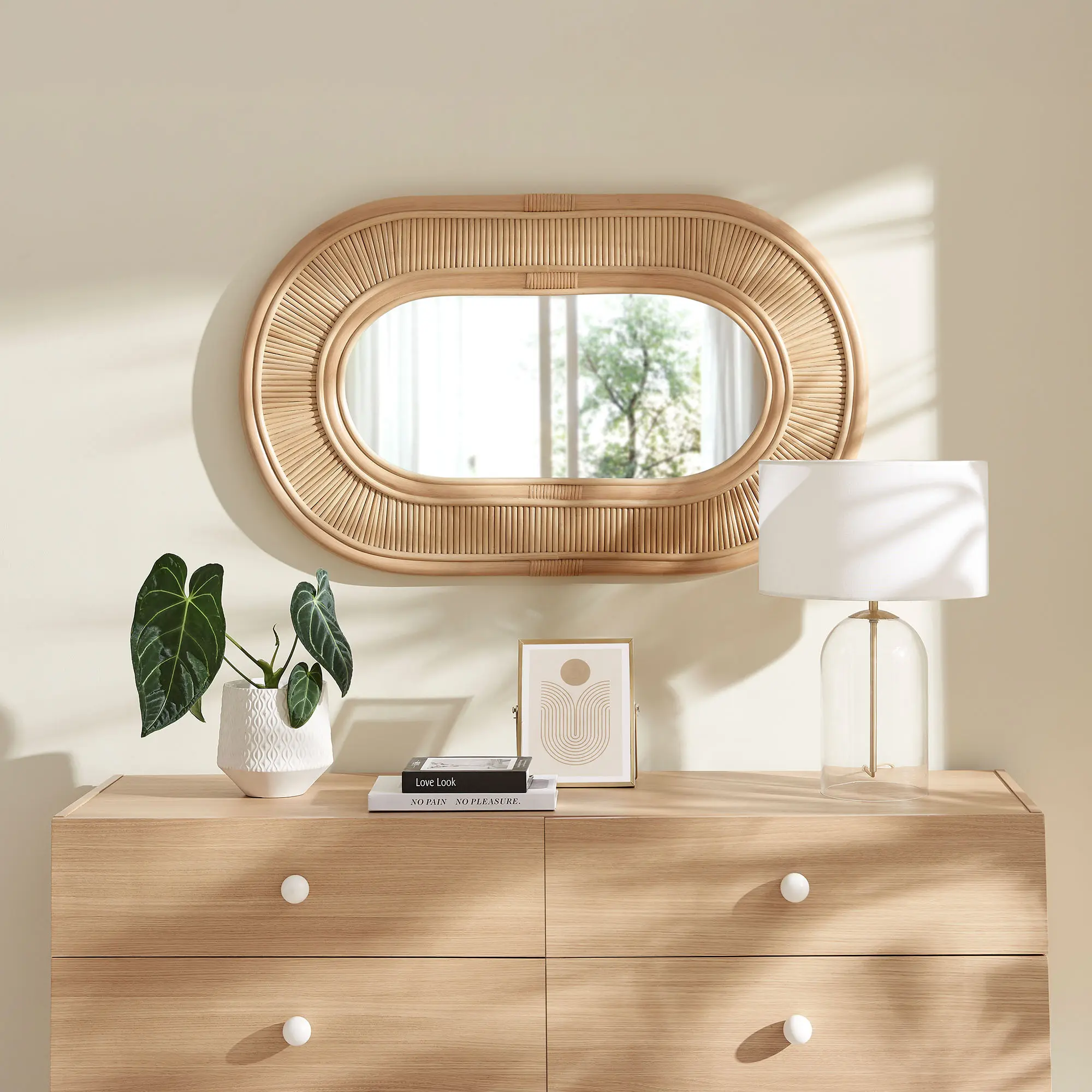 Sovana Oval Rattan Wall Mirror in Natural Sovana Oval Rattan Wall Mirror in Natural