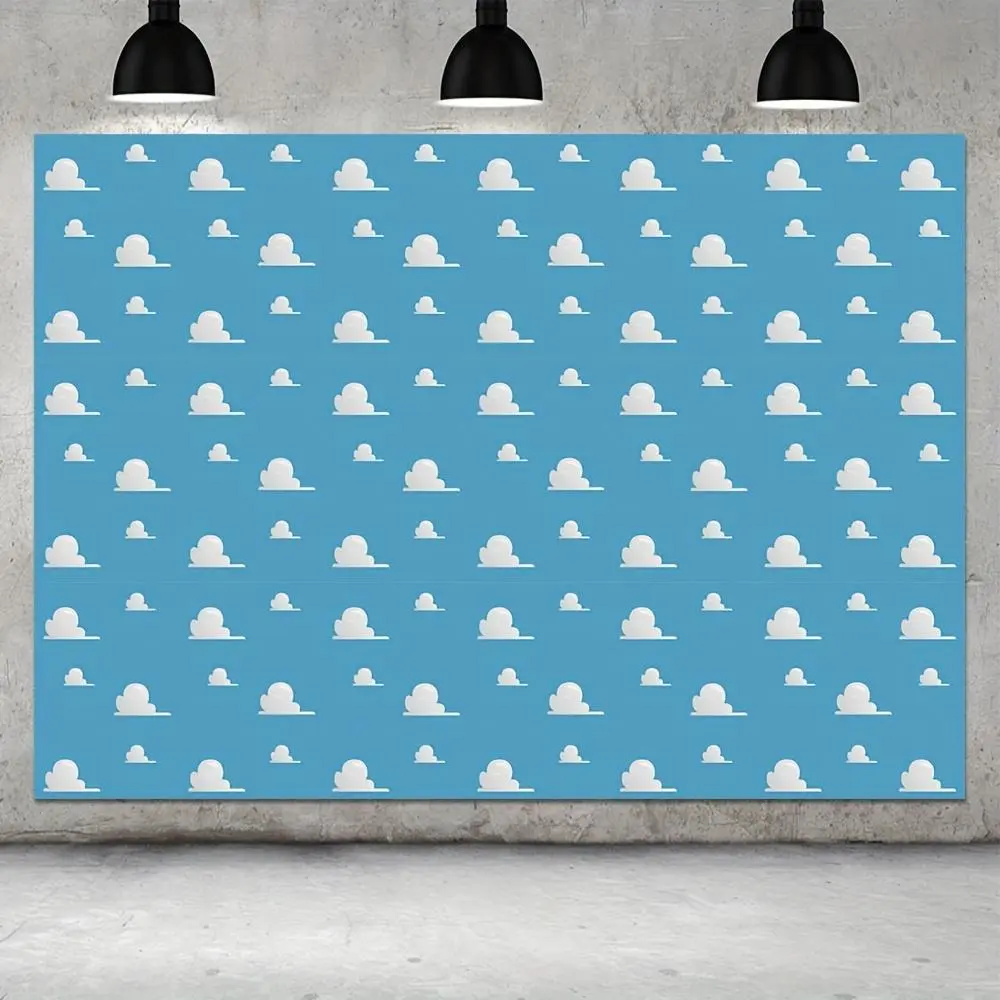 1pc Light Blue Polyester 2D Flat Blue Sky & Fluffy Cloud Cartoon Backdrop Banner - for Baby Shower, Birthday Parties, Graduation Celebrations