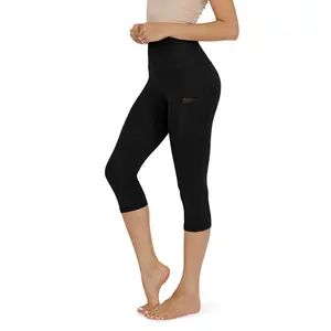 ODODOS Women's High Waisted Yoga Capris with Pockets, Tummy Control Non See Through Workout Athletic Running Capri Leggings