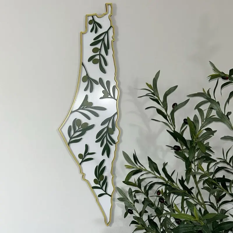 Palestine Wood Acrylic 32inch Maps with Olive Branch Design Decorative Art Piece