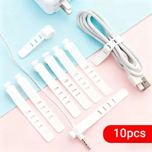 Multi-Function Elastic Cable Organizer Clips (10pcs), Cable Management Kit, Made from flexible silicone material, these clips bundle data cables, headphone cords, charging cables; cables stay organized and won't slip out