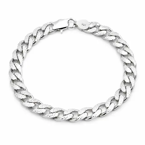 S925 Silver Diamond-Cut Cuban Link Bangle Bracelet Jewelry - 7.5in, 8mm Thick, Rhodium-Finish, Tarnish-Resistant, Durable Unisex Miami Look Bracelet for Adults' Daily Casual Wear