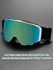 Flip Cover Magnetic Full Face True Film Dual Layer Anti-Fog Snow Goggles, Outdoor Sports Snowboarding Windproof Eye Protection Ski Goggles