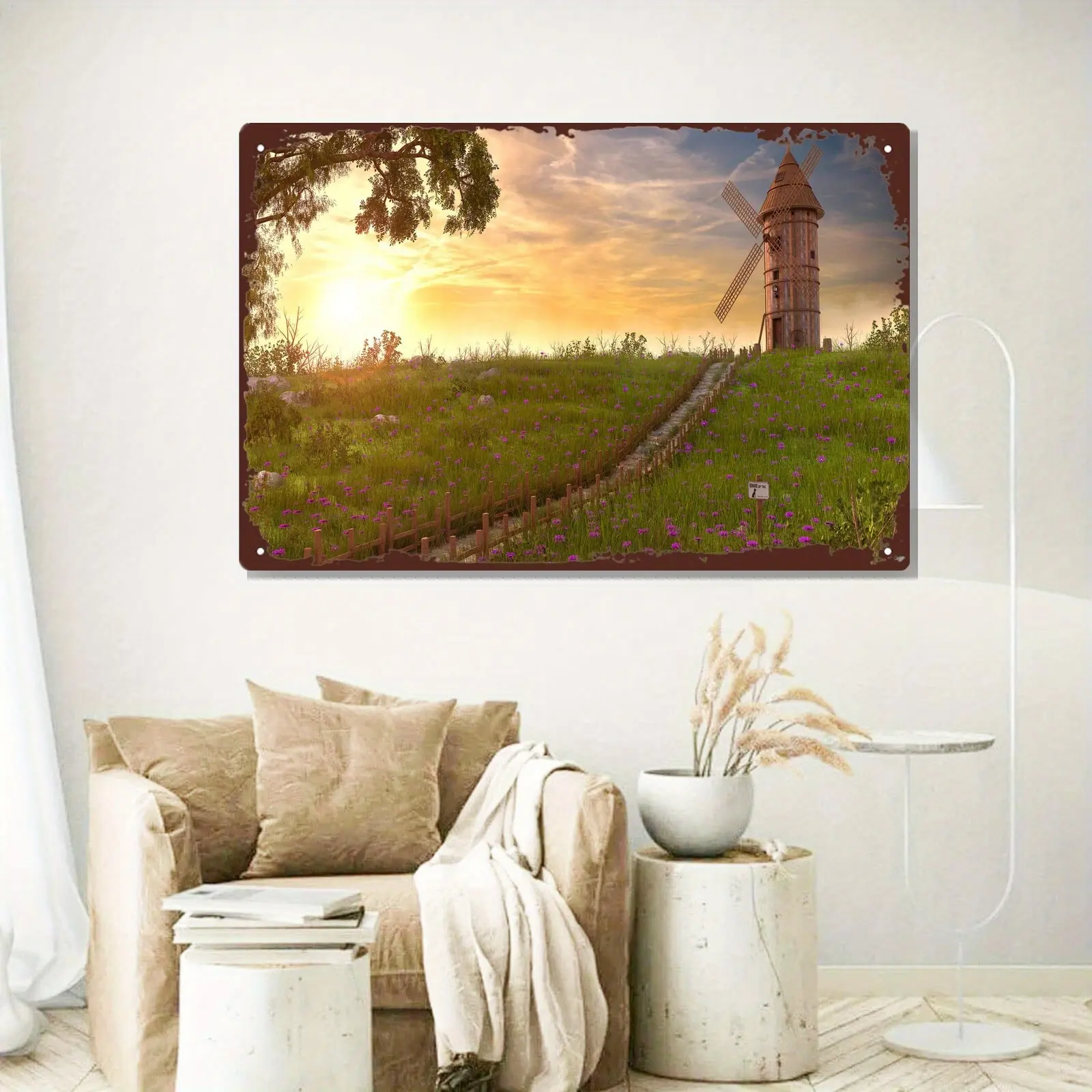 1pc Metal Art 'Sunset Windmill' Vibrant Print - Ready-to-Hang Home Decor Inspo, Durable Office Wall Decoration, Ideal Gift for Friends & Family