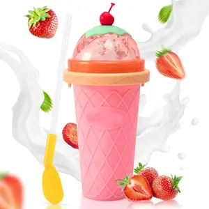 Slushy Cup Slushie Cup,Quick Frozen Magic Cup, Smoothie Cups with  and Straws, Double Layer Squeeze Slushy Maker Cup, Portable Squeeze Ice Cup Christmas Gifts for Family,   ()