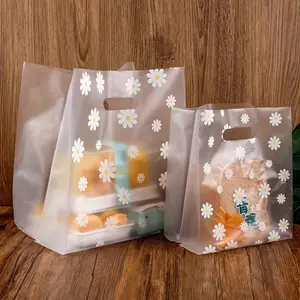 50Pcs/Set Flower Pattern Transparent Plastic Gift Bag with Punch Hole Handles,Christmas Wedding Party Gift Bag Cake Wrapping Bags