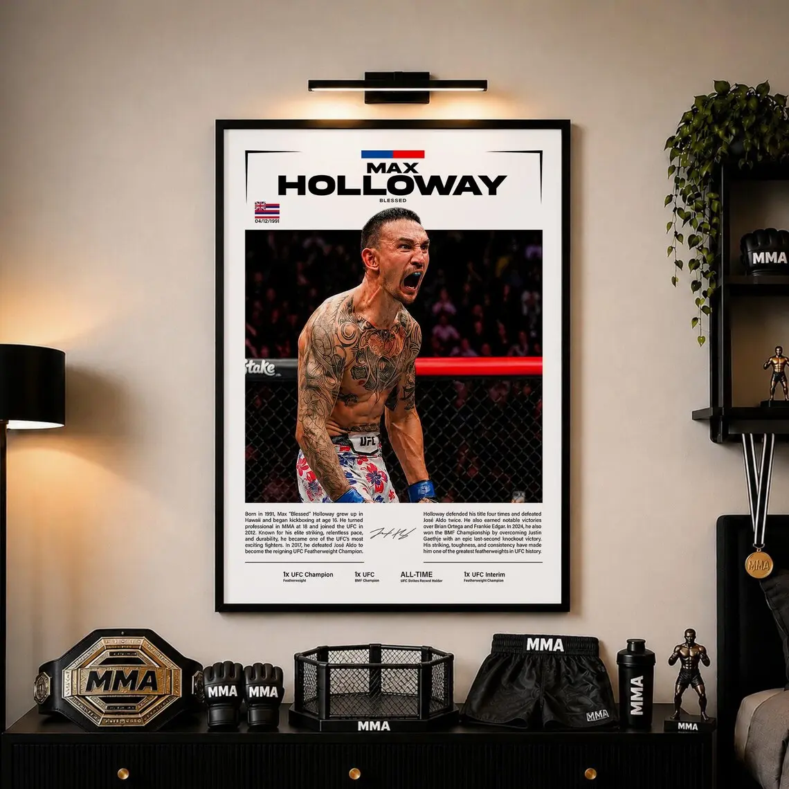 Max Holloway Poster, UFC Fighters MMA Wall Art, Fight Night Print, Modern Home Decor, Gift for Fans, Boys Room Art