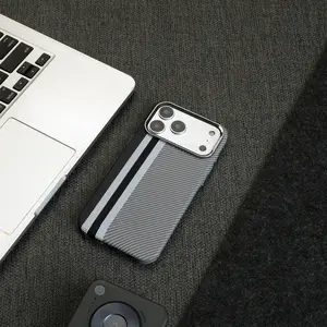 Magnetic Kevlar Carbon Fiber Phone Case for Smartphone iPhone 17 Pro Max, Full Coverage Matte Protective Cover, Compatible with iPhone 17/16/15/14/13