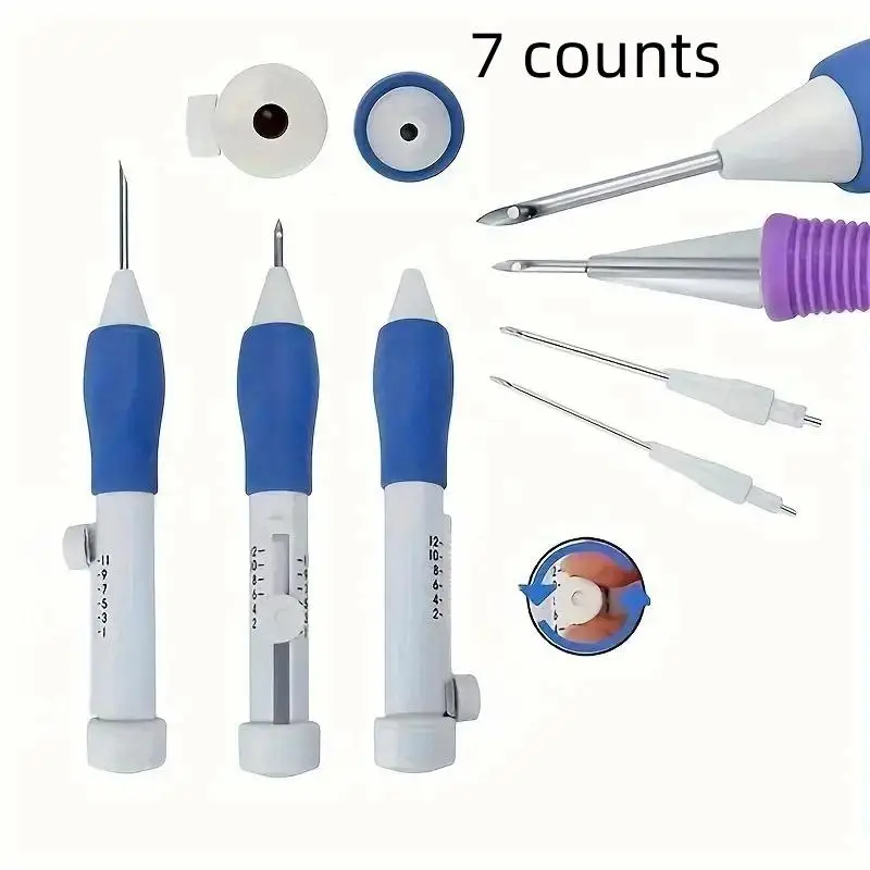 7 in 1 Punch Needle Embroidery Set with Comfort Grip, 7 Counts/set DIY Sewing Tool Kit, Including Threading Tool & Accessories
