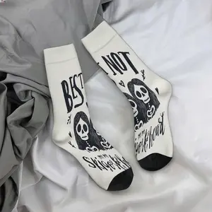 Artistic design featuring two skull female figures; mid-calf socks, casual and sporty style - soft and comfortable.