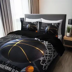 Basketball Polyester Bedding Set, California King Size Comforter Cover, Three-Piece Bedding (includes Two Pillowcases), All-Season Use