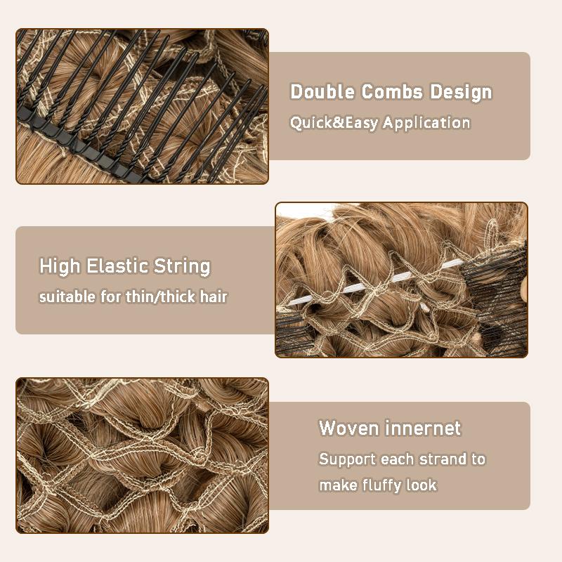 Short Messy Curly Hair Bun Extension Easy Stretch Hair Combs Clip In Ponytail Extension Scrunchie Chignon Ponytail Hairpieces Wavy Synthetic