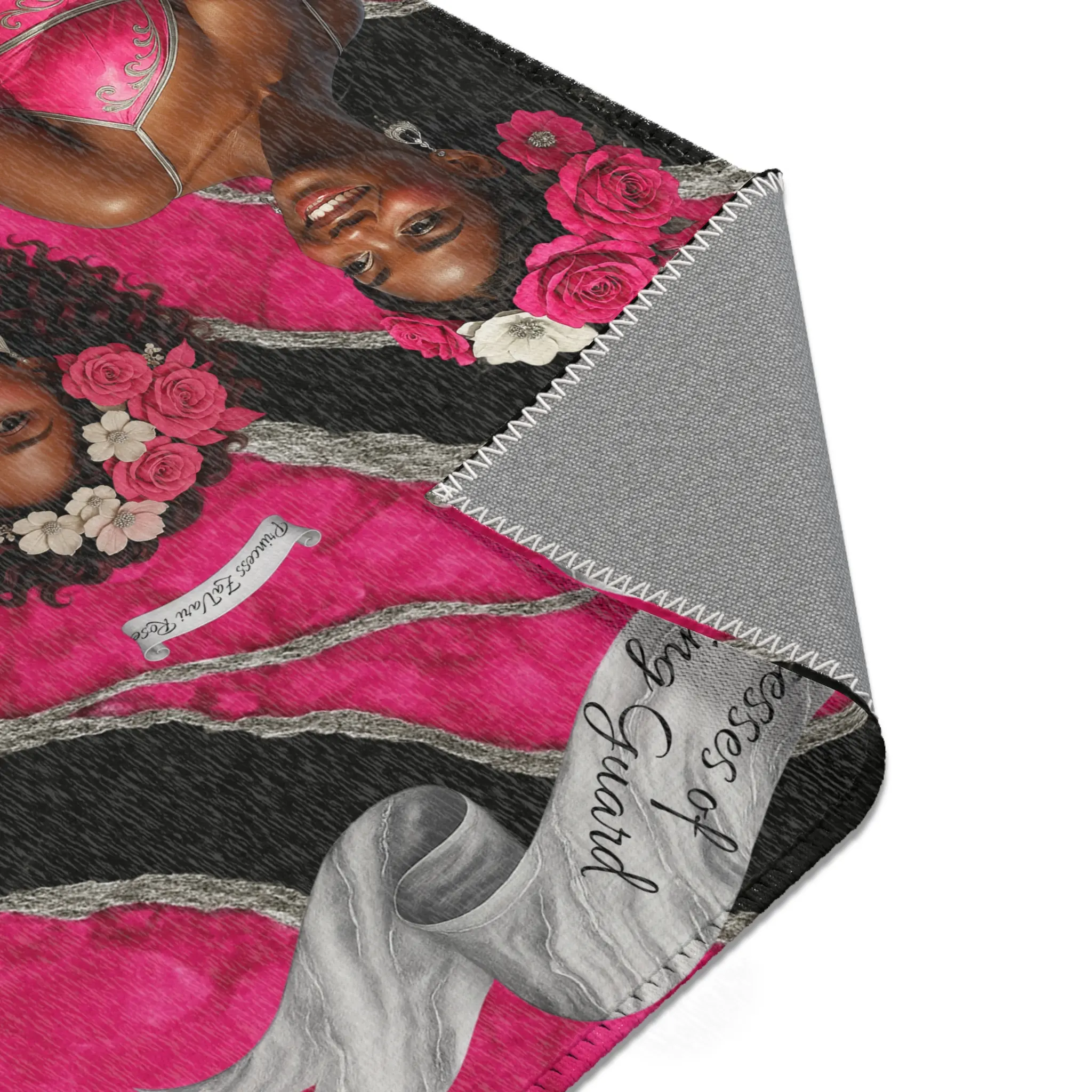 Princesses ZaVari Rose & Kaelis Thorn Area Rug, Blossoming Guard Fantasy Home Décor, Pink Silver & Black Marble Accent Carpet