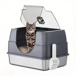 Stainless Steel Cat Litter Box with Lid, XL Large Enclosed High Sided Litter Box with Removable Lid, Carbon Filters -Odor Free, Easy Cleaning, Anti-Urine Leakage for Big Cats