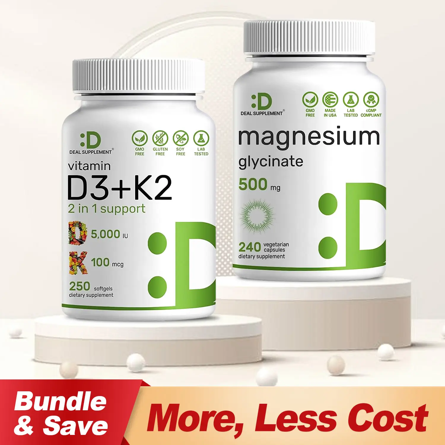 DEAL SUPPLEMENT Magnesium Glycinate+Vitamin D3&K2 BUNDLE | Muscle, Joint, Bones, Nerve Function, Sleep, Heart, Immune System Healthcare