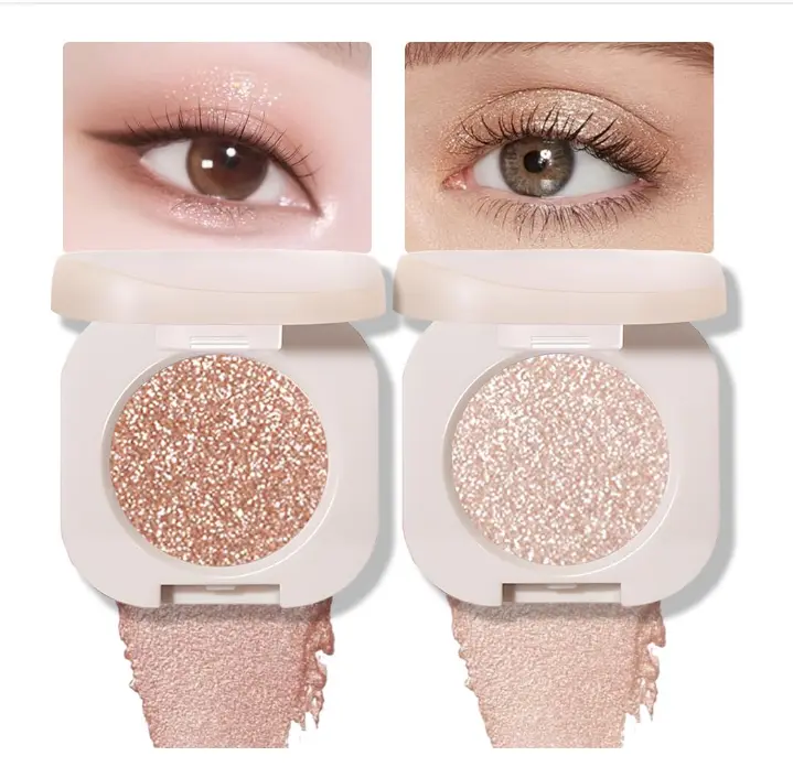2-Pack Glitter Shimmer Eyeshadow Palette Makeup — Light Brown & Pearl White Metallic Holographic Multichrome, Ideal for for Mature Skin and All Occasions — Long-Lasting Sparkle & Smooth Blend