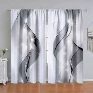 2-Piece set, modern abstract swirl pattern curtains, elegant light wave printing rod pocket panel semi-shading, suitable for living room bedroom decoration, home curtains, window supplies set, anti-privacy.