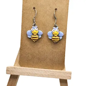 Bee Earrings with Intricate Detailing - Unisex Hook Earrings in Resin with Gold Brown Wings & Black Yellow Stripes for Nature Lovers