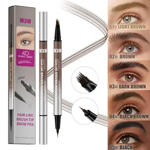 W3W 4D Double-Ended Brow Pen, Eyebrow Pencil, 2-in-1 Brush-Tip Microblading Eyebrow Pencil and Eyeliner for Women, Waterproof, Long Lasting Hair-Like Natural Brow Pencil, with Eyebrow Brush