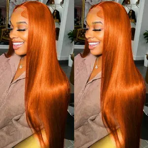 Bling Hair Ginger Orange 13x4 Straight Lace Frontal Human Hair Wig Burnt Orange Straight 13x6 HD Lace Frontal Wig Brazilian Human Hair Wig Pre Plucked For Women