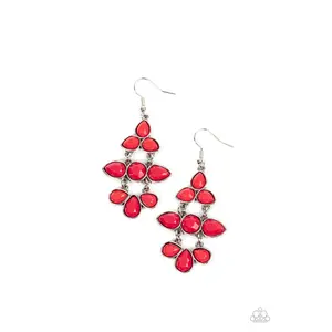 Bay Breezin - Red Bead Silver Earrings - Paparazzi