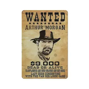 Arthur Morgan 'Wanted' Vintage Vintage Metal Sign. Size: 8 Inches X 12 Inches. Classic Vintage Metal Sign, Suitable for Bars and Doorways.