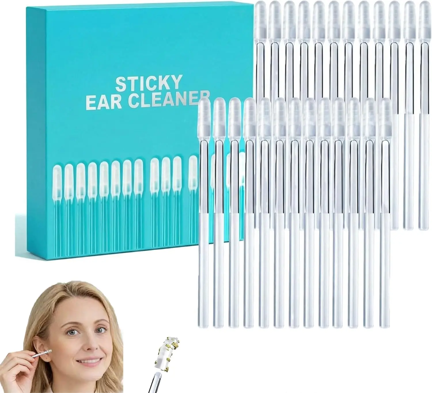 Sticky Cleaning Ear Stick, Gentle Reusable Soft Spiral Head Adhesive Ear Pick for Safe Ear Cleaning, with Gentle Removal Stick for All Ages (5mm-24 pcs)