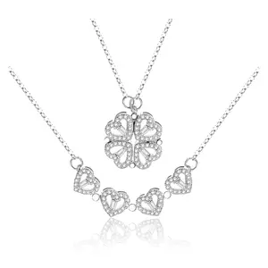 magnetic four leaf clover Dainty Four Leaf Clover Pendant Necklace for Women, Gold Crystal Lucky Charm Necklace, Elegant Gift for Her, Wife, Girlfriend, or Mom