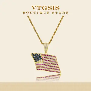 American Flag Pendant Necklace - Sparkling Rhinestone Design for Patriotic Style(A2015)