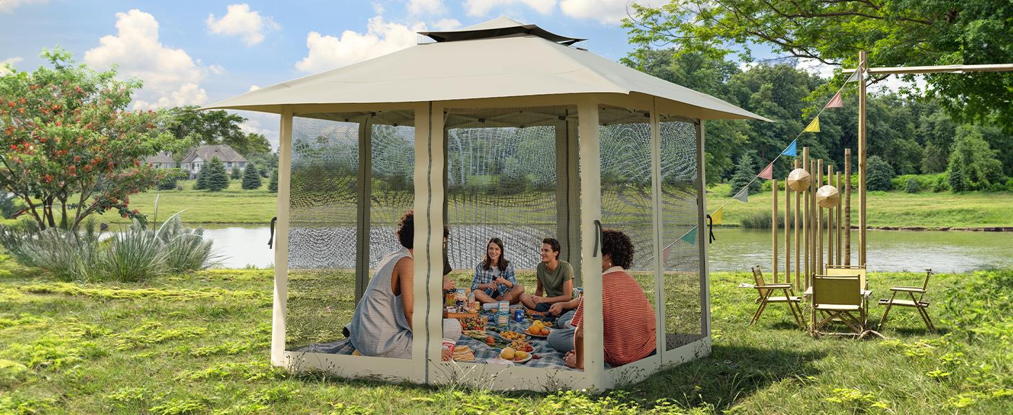 Yitahome Up to 8 Person Instant Pop-up Canopy Outdoor Patio Gazebo Tent w/ Mesh Nettings