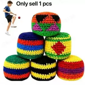 Random color 1 PCS Hand-Made Knitted Hacky Sack, 2026 Upgraded Assorted Foot Bag Crochet Hacky Sacks for Adults, Juggling Balls for Beginners, Multicolored Geometric Pattern,Ready-to-Use Hacky Sacks