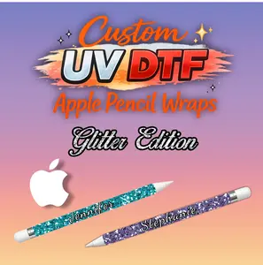 Personalized Apple Pencil Wrap | UV DTF Glitter Name Decal for Apple Pencil Accessories