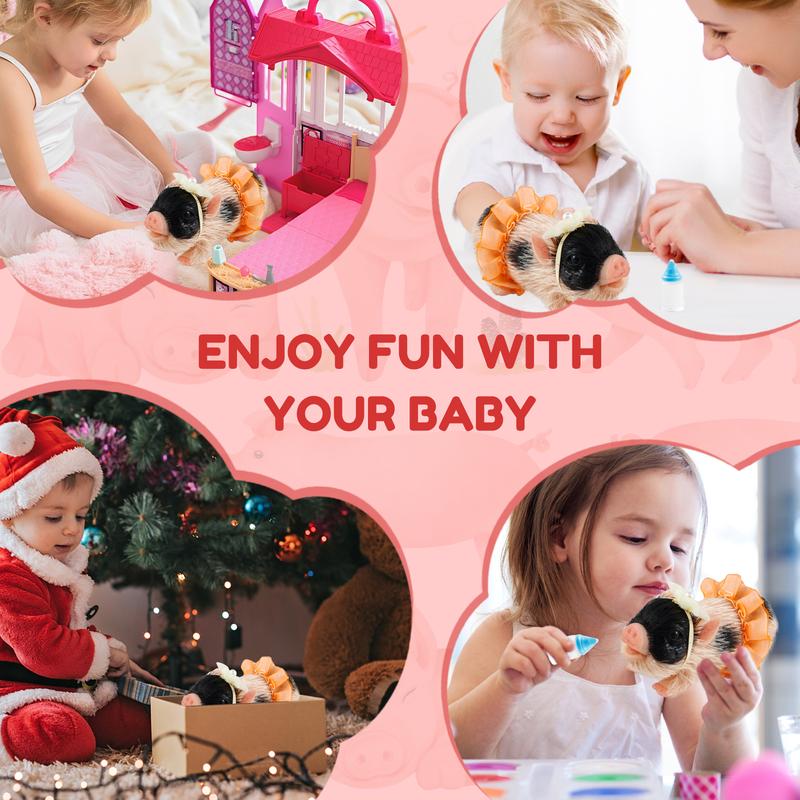 Halloween Gifts 5" Silicone Pig Mini Soft Lifelike Full Body White Figurine Water Proof Christmas Toys with 3 Accessories & Bottle OR Stocking Stuffers Party Favors Assortment