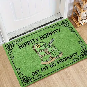 Green Frog Themed Luxury Floor Mat, Non-Slip Rubber Backing Machine Washable, Fine Edge Locking, Mat for Living Room, Bathroom & Balcony