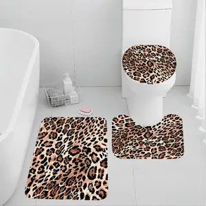 Luxury Leopard Print Faux Wool Rugs Set, Soft Comfortable Material, Strong Absorbent Non-Slip Function, Ideal for Bathroom Use, Bathroom Floor Mat, Bathroom Mats