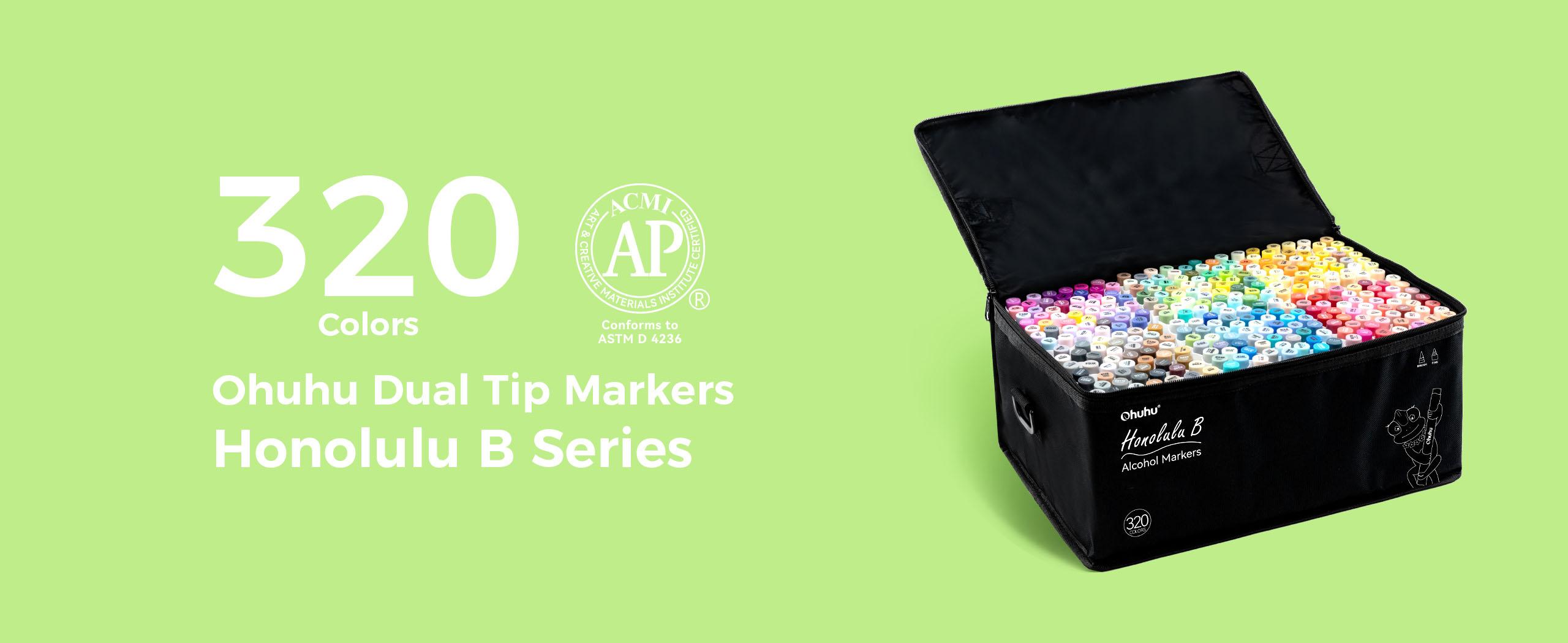 Ohuhu Alcohol Markers: Brush & Fine -  320 Colors - Refillable - Double Tipped Alcohol-based Art Sketch Marker Set for Artist Adults Coloring Illustration - Honolulu B Series of Ohuhu - Women's Day Gift