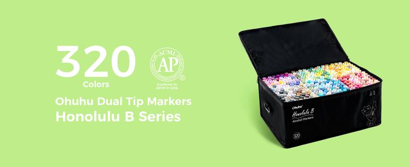 Ohuhu Alcohol Markers: Brush & Fine -  320 Colors - Refillable - Double Tipped Alcohol-based Art Sketch Marker Set for Artist Adults Coloring Illustration - Honolulu B Series of Ohuhu