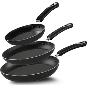3 PCS Non-Stick Frying Pan Set, 8”, 9.5”, 11” Tri-Ply Skillet with Induction Bottom, Aluminum Cooking Skillet Pans Set, Compatible with All Stovetops