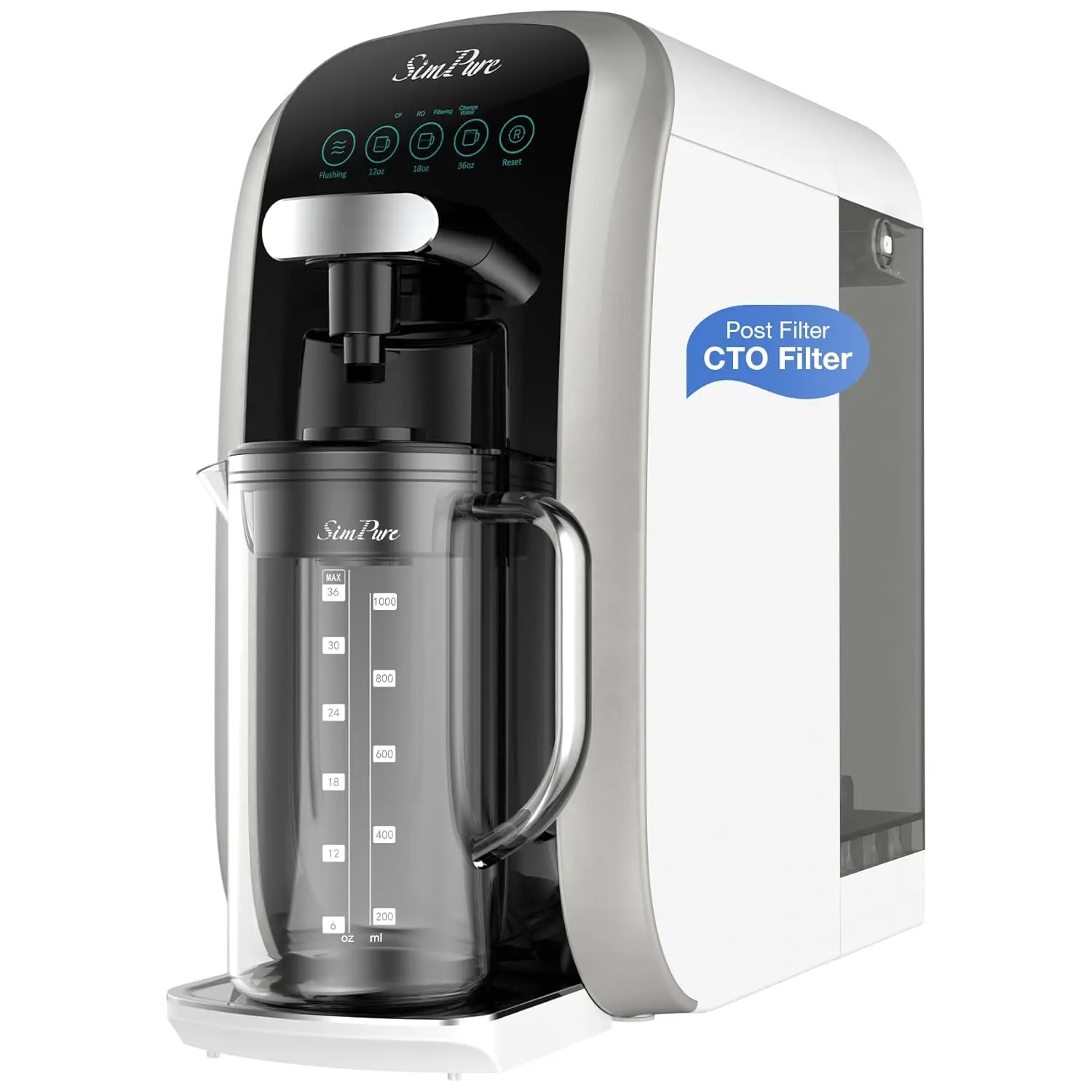 SimPure Y7T-BW-C Countertop Reverse Osmosis Water Filter - NSF/ANSI 58 Certified Portable Countertop Water Purifier with Glass Pitcher, No Installation, Filtration Function, Mineral Remover, Filtration Water Filters