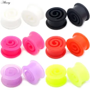 Alisouy 2pcs Hollow Spirals Circle Silicone Ear Gauges Plugs Tunnels Oreja Piercing Ear Expander Stretcher Unisex Body Jewelry