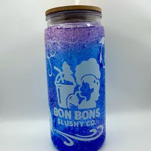 Bon Bons Slushy Co. Cotton Candy Slushy Snow Globe Tumbler with Straw and Cork Lid