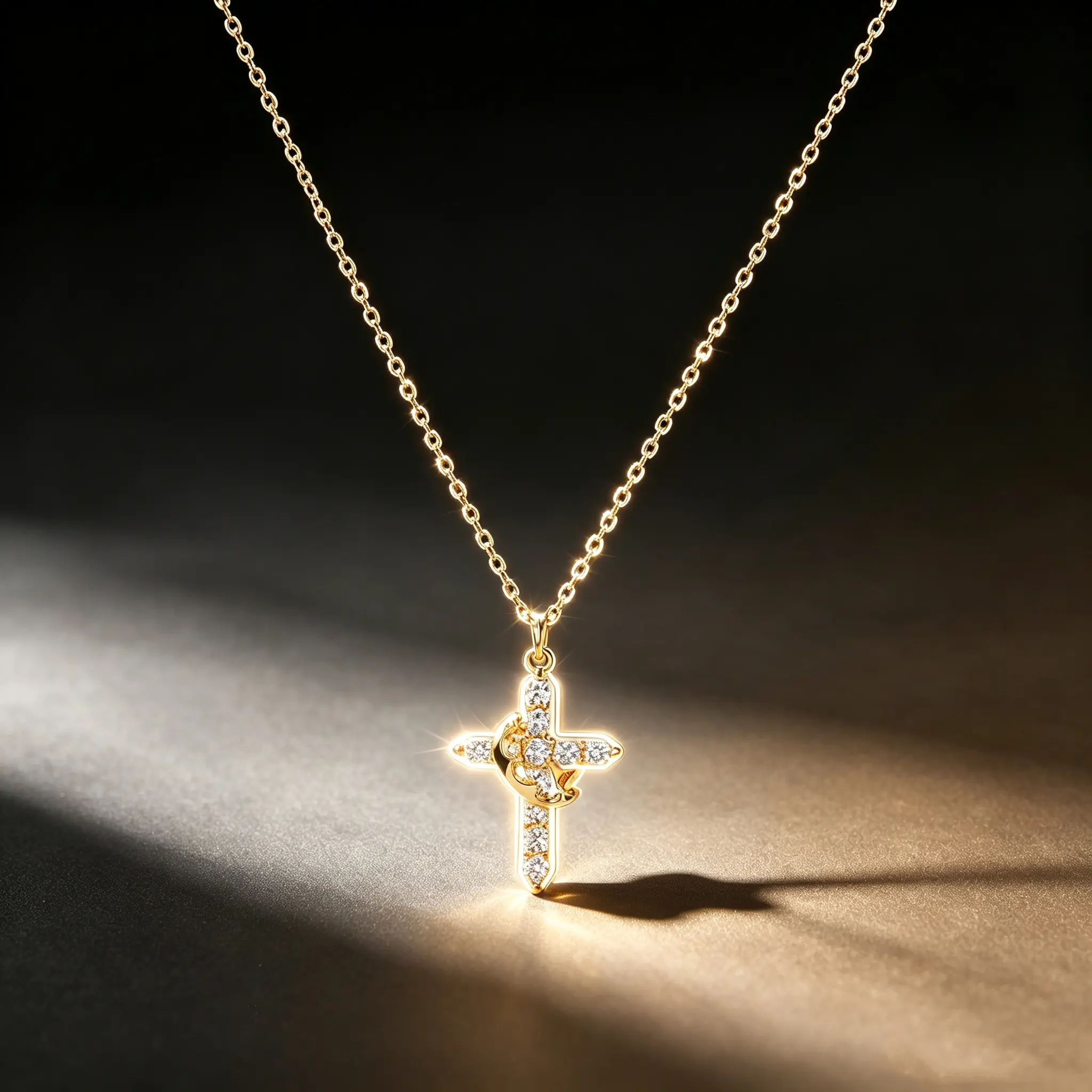 14K Gold Plated Stainless Steel Curb Chain Cross Necklace - Inlaid Zircon, Cross Shape, Affordable Trendy Elegant Jewelry for Women (Affectionate Anniversary Gift, Heartfelt Greeting Card Included)