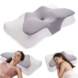 1pc Slow Rebound Cooling Soft Cervical Pillow, Contour Neck Support with Machine Washable Pillowcase - Ergonomic Butterfly Design for Side, Back Sleepers, mellow cloud pillow. almohadas para dormir.