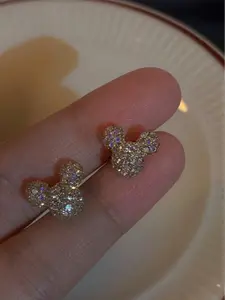 1 Pair Cute Mouse Head Stud Earrings, Inlaid Synthetic Zirconia, Zinc Alloy And Stainless Steel Earring Posts - Versatile Fashion Earrings, Affordable Jewelry, Party Earrings, Suitable For Women, Ideal For Gifts, Parties And Holidays