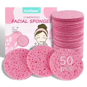 50-Count Compressed Facial Sponges| 100% Natural Cellulose Cosmetic Spa Sponges for Daily Facial sing|Makeup and Mask Removal|Exfoliating|Skin Massage|Pore Exfoliation (50 Count (Pink))