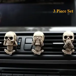 Car-mounted Skull Head Cover, Aromatherapy Car Supplies, Creative Resin Ornaments, In-stock Air Vent Decorations, 3-piece Set, Car Interior Accessories