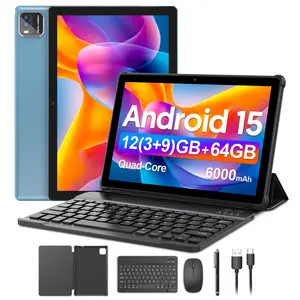 10.1 Inch Android 15 PC, Quad Core Processor, 3gb RAM & 64GB ROM, Wireless Home Office Device with Keyboard Mouse Set, Android Wifi Tablet