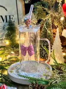 Pink Bow Square Glass Cup