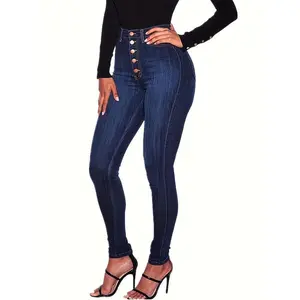 Women's High-Waist Stretch Skinny Jeans - Curvy, Butt-Lifting, Soft Denim with Slash Pockets, Button Closure, Comfortable & Stylish for Casual Wear