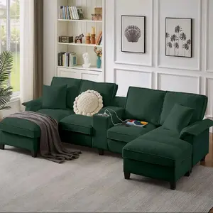 U-Shaped Sectional Sofa Couch with Storage Chaise Cup Holders & USB Ports